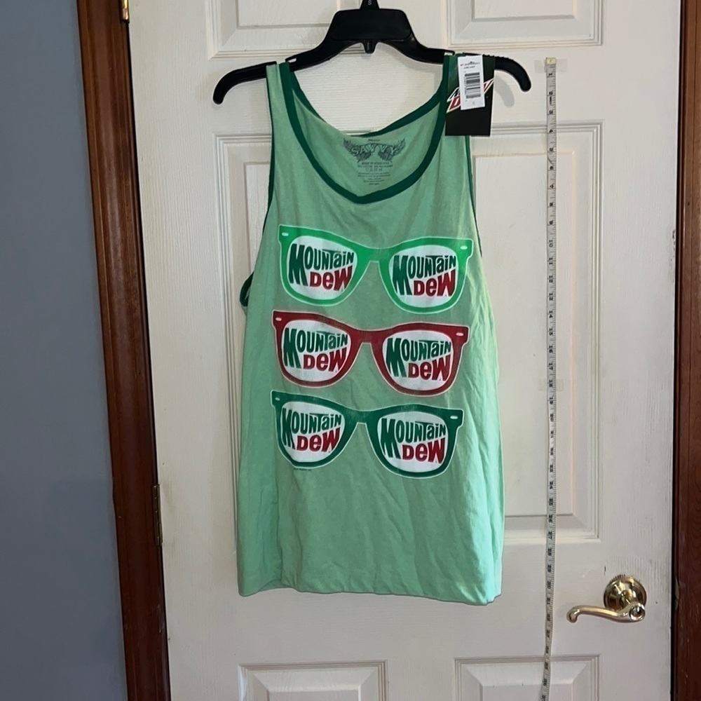 NWT- Savvy, green Mountain Dew tank top, size small. 50%, cotton, 50% polyester.